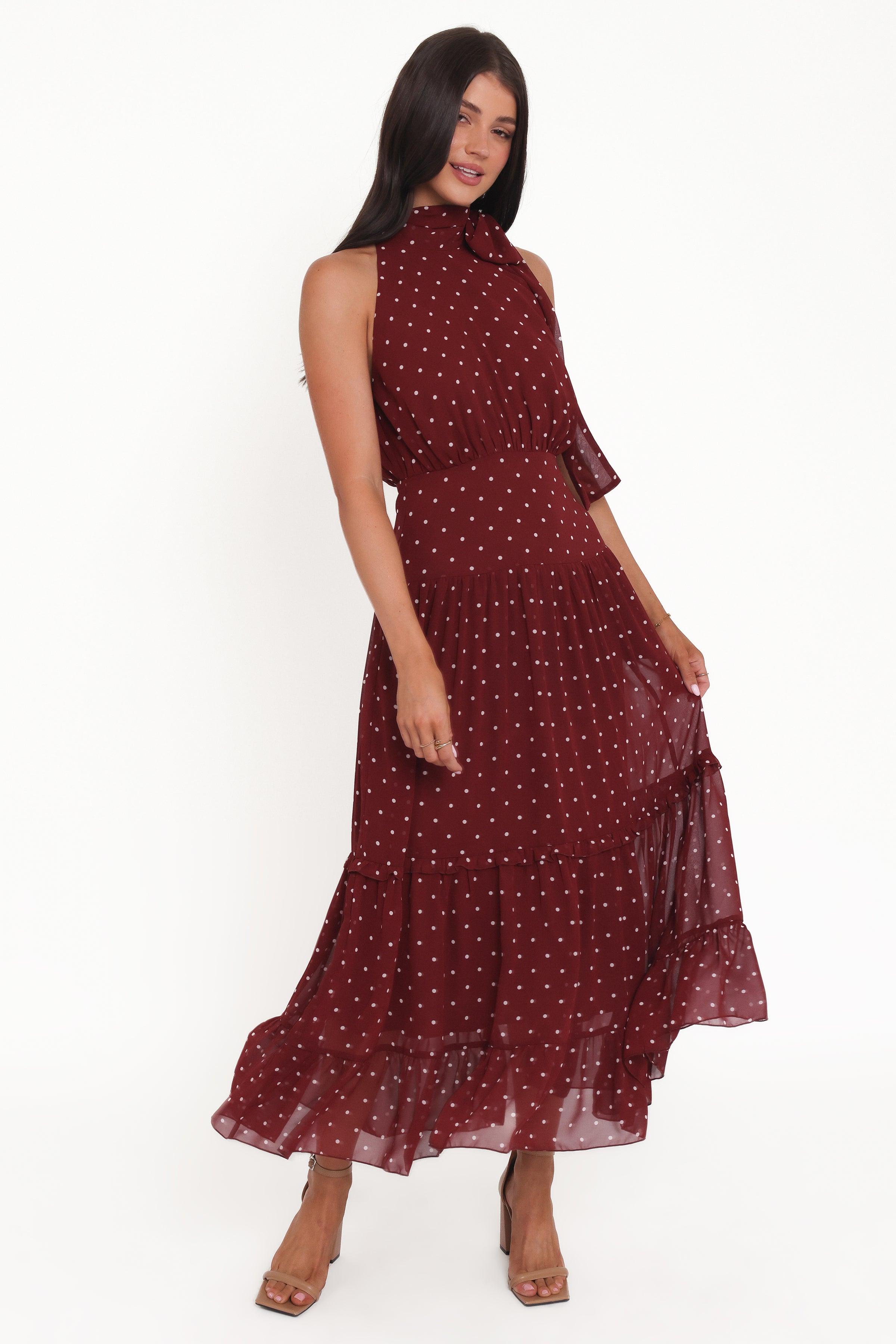 Petal and Pup USA DRESSES Leona Halterneck Maxi Dress - Red Polka Dot