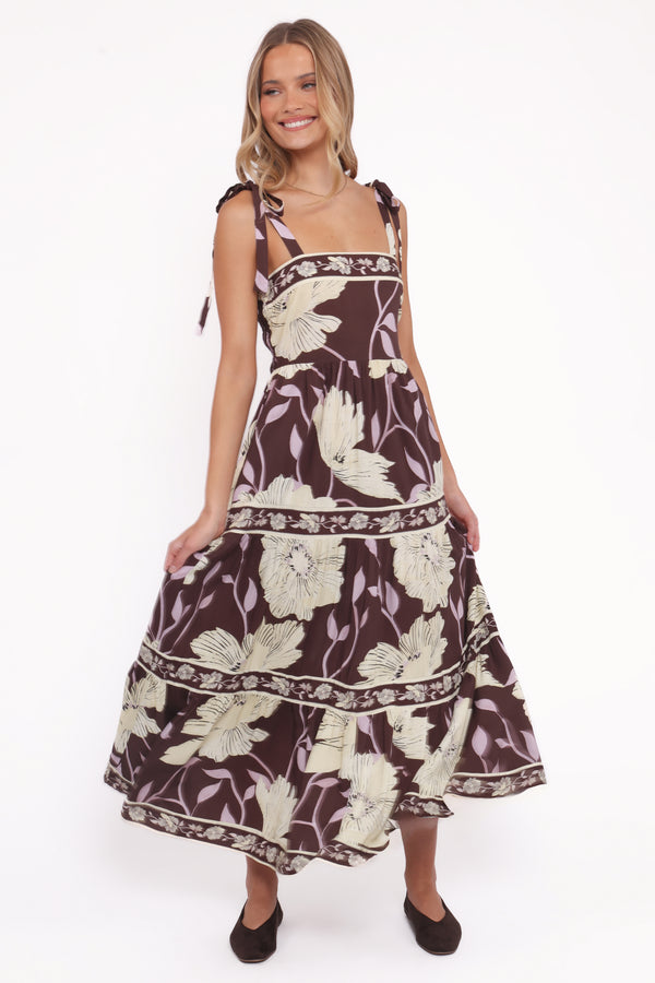 Petal and Pup USA DRESSES Leonor Maxi Dress - Yellow Brown Floral