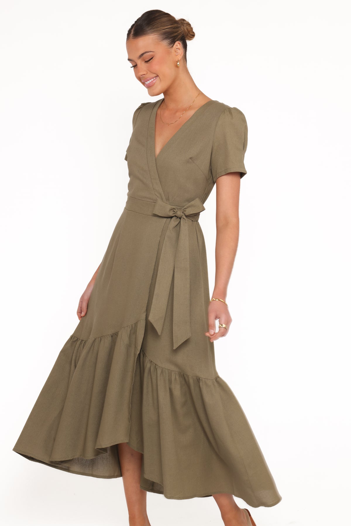 olive green wrap dress Katelyn Velvet Maxi Wrap Dress main image 1