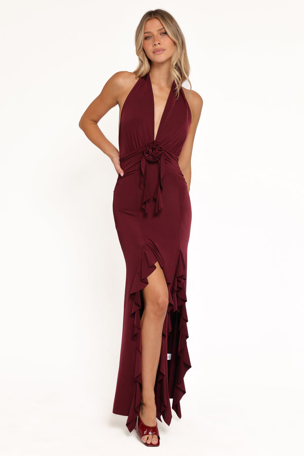 Petal and Pup USA DRESSES Leowna Halterneck Maxi Dress - Burgundy