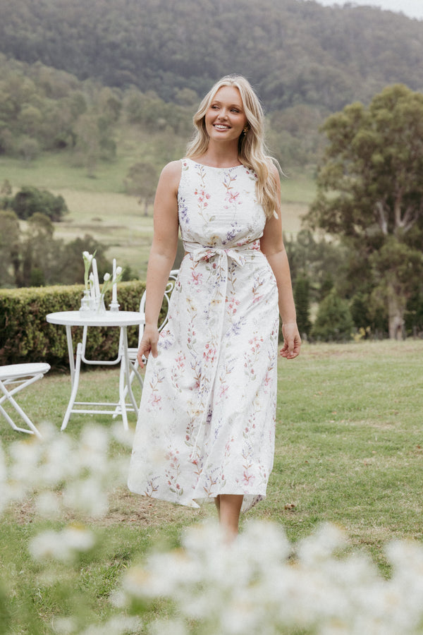 Petal and Pup USA DRESSES Levin Midi Dress - White Floral (Hold for Rack)