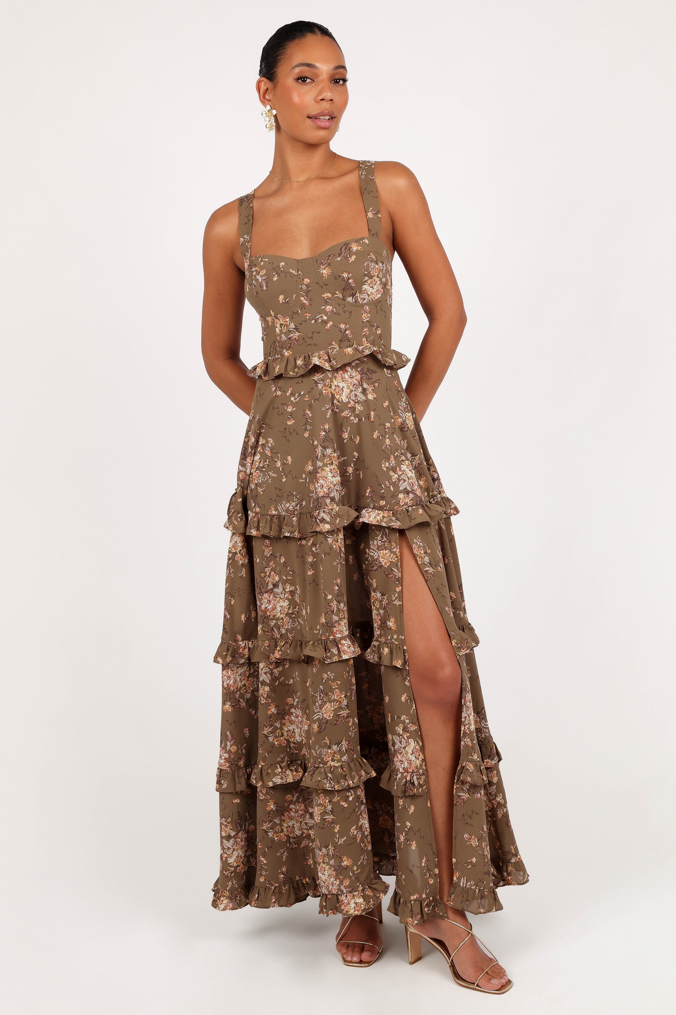 Petal and Pup USA DRESSES Lillee Tiered Maxi Dress - Olive Print