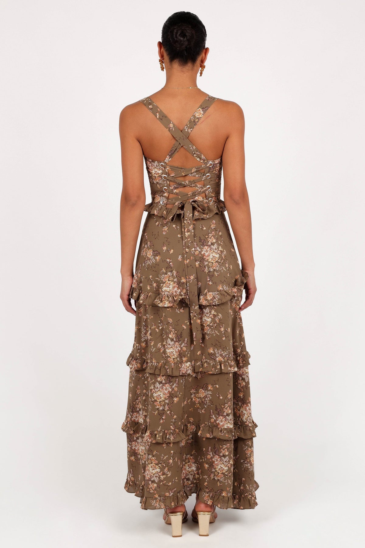 lillee floral print tiered maxi dress Lillee Tiered Maxi Dress - Olive Print