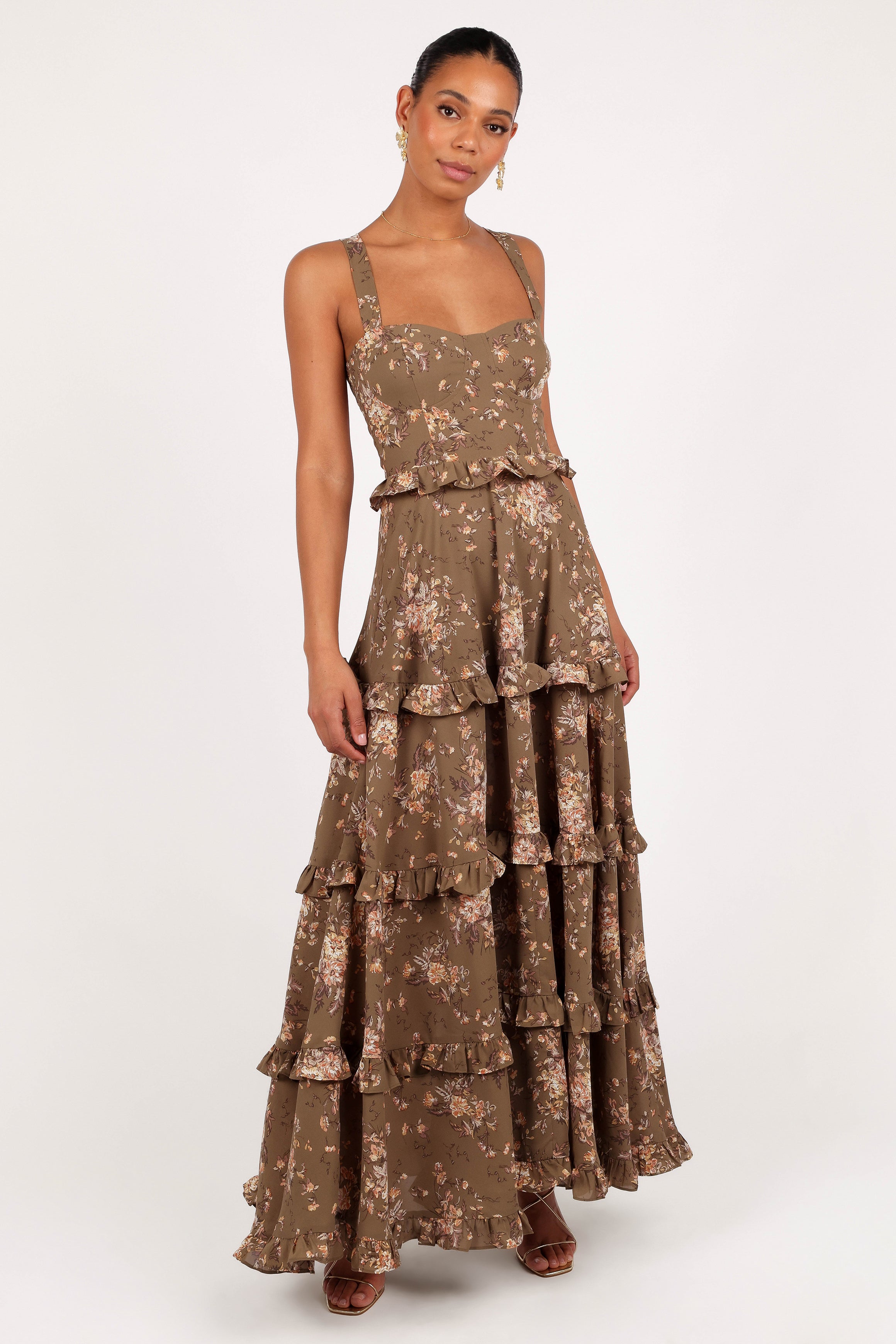 Petal and Pup USA DRESSES Lillee Tiered Maxi Dress - Olive Print