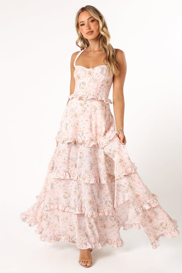 Petal and Pup USA DRESSES Lillee Tiered Maxi Dress - Pink Floral