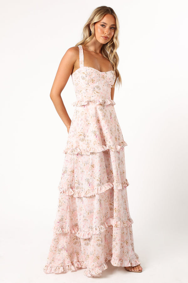 Petal and Pup USA DRESSES Lillee Tiered Maxi Dress - Pink Floral