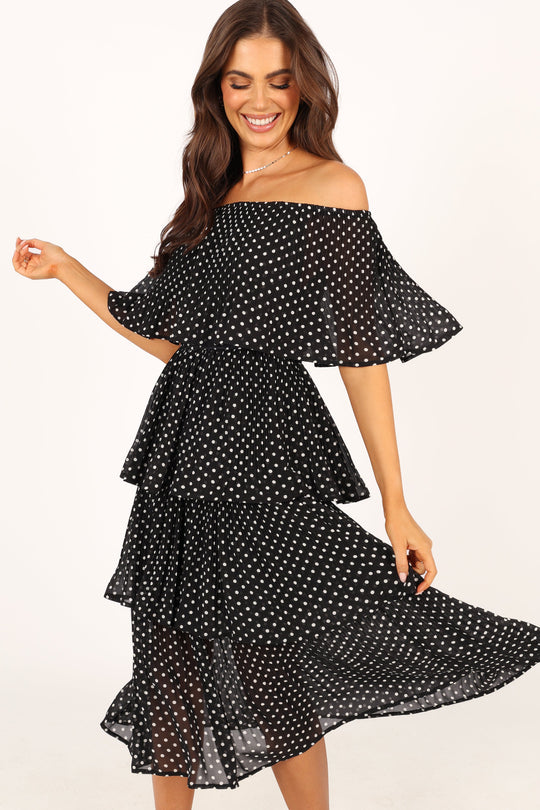 Lilli Tiered Midi Dress - Black White Polka Dot - Petal & Pup USA