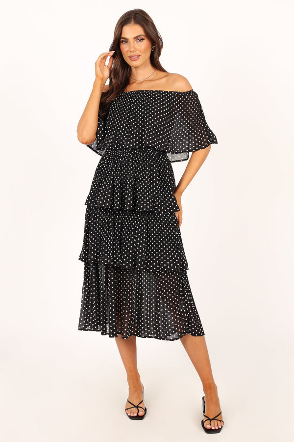 Petal and Pup USA DRESSES Lilli Tiered Midi Dress - Black White Polka Dot