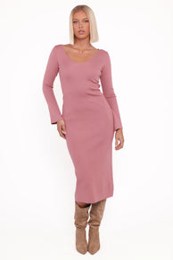 Petal and Pup USA DRESSES Lina Long Sleeve Midi Dress - Pink