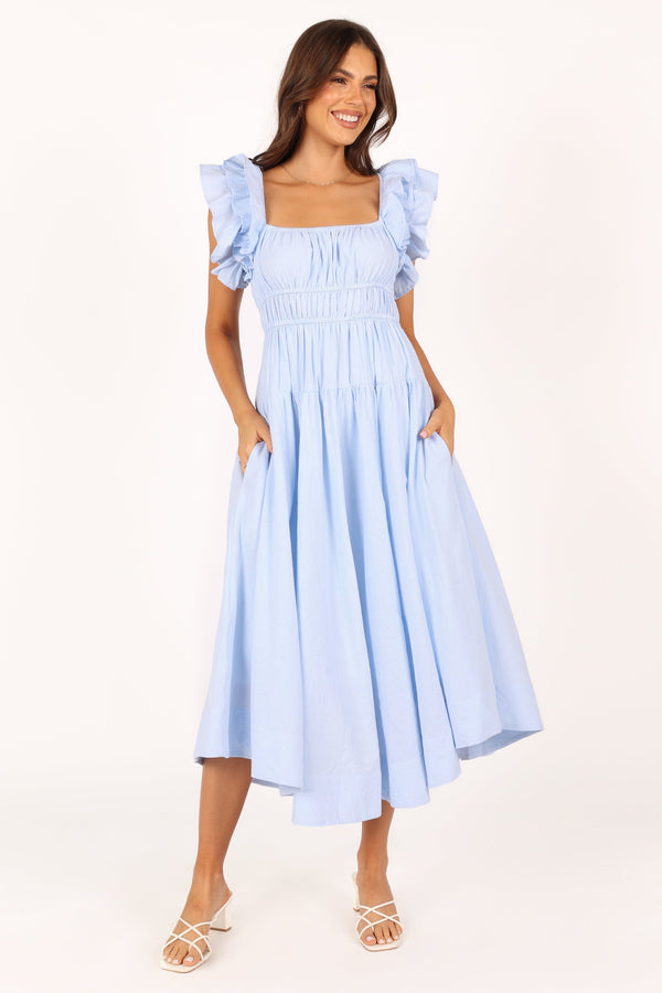 Petal and Pup USA DRESSES Linda Midi Dress - Blue Stripe