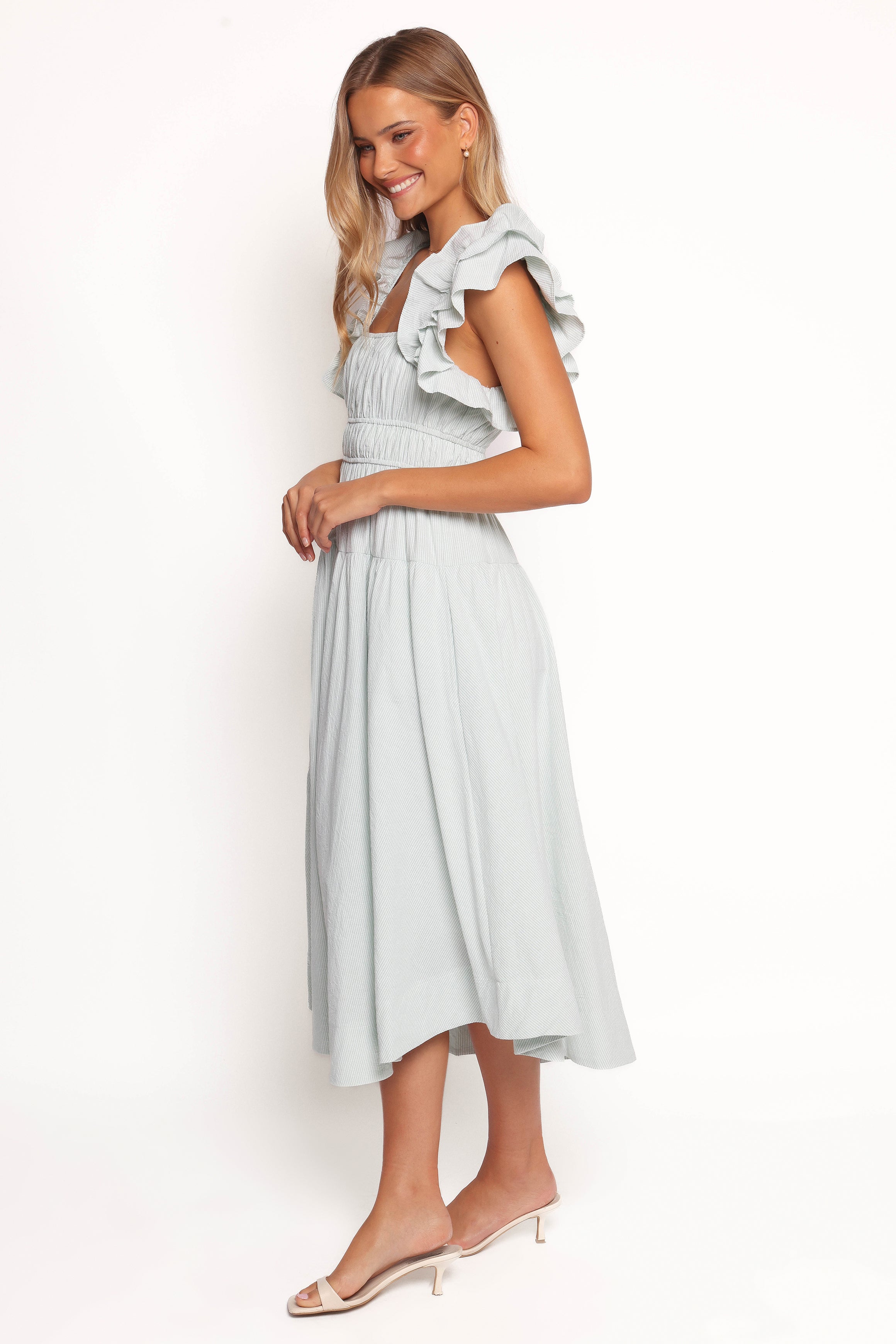 Petal and Pup USA DRESSES Linda Midi Dress - Green Stripe