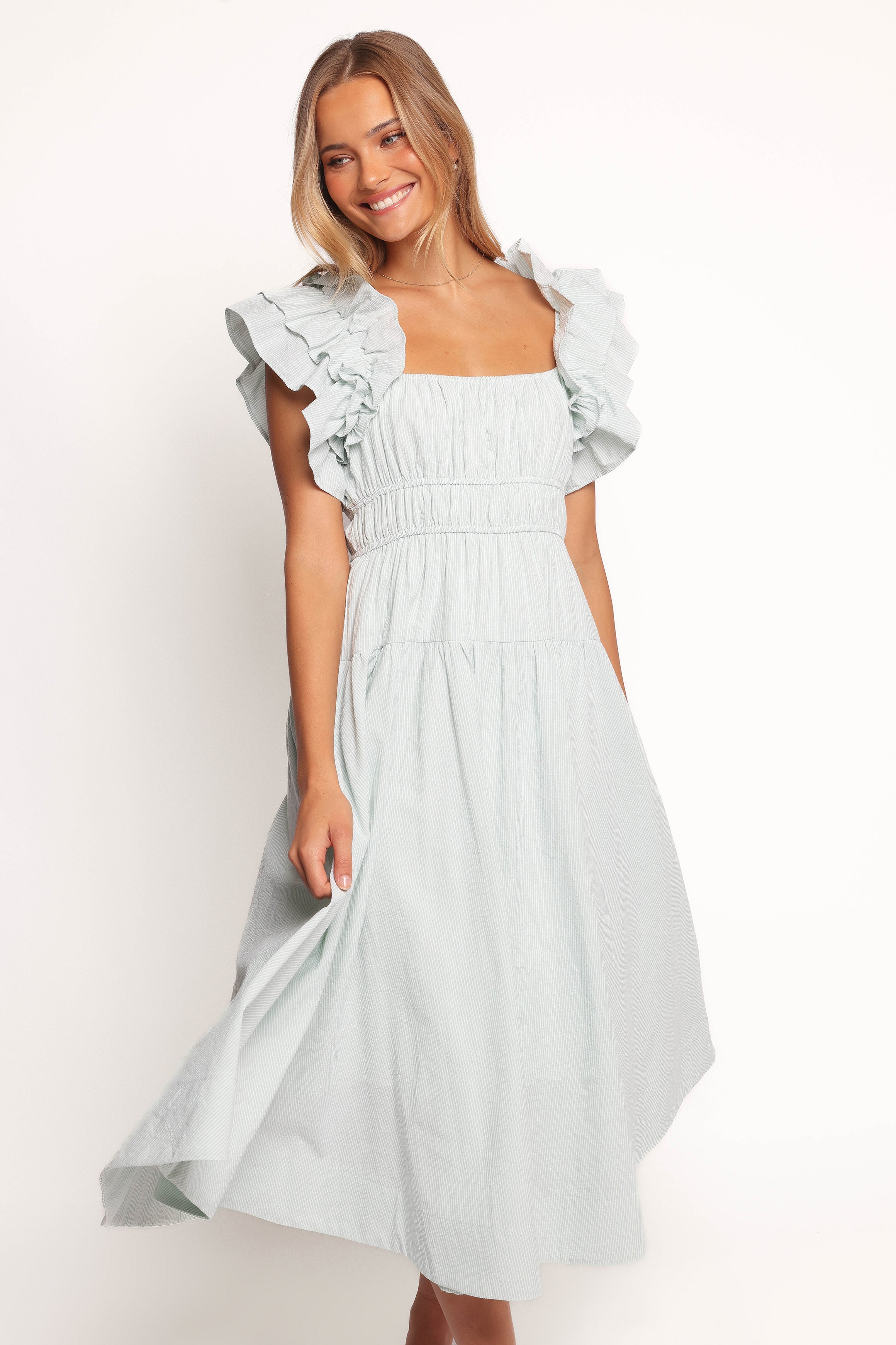 Petal and Pup USA DRESSES Linda Midi Dress - Green Stripe