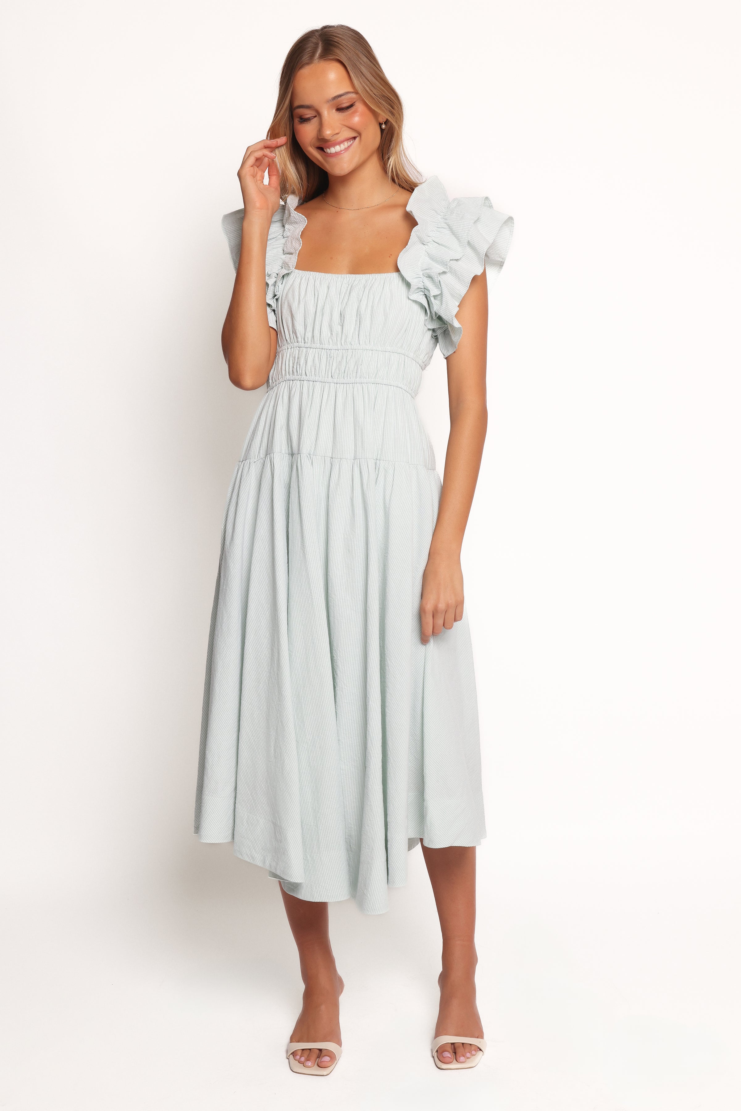 Petal and Pup USA DRESSES Linda Midi Dress - Green Stripe