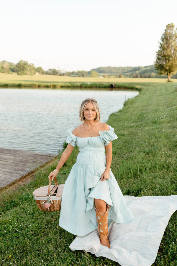 Petal and Pup USA DRESSES Linda Midi Dress - Green Stripe