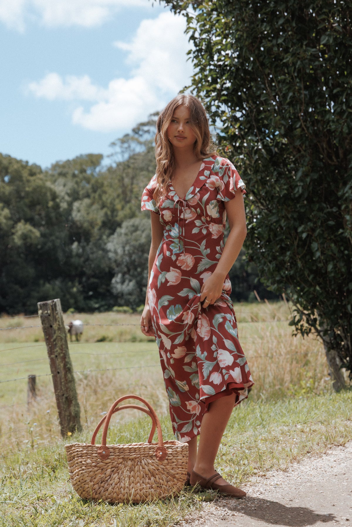 Petal and Pup USA DRESSES Linden Midi Dress - Red Tulip Floral