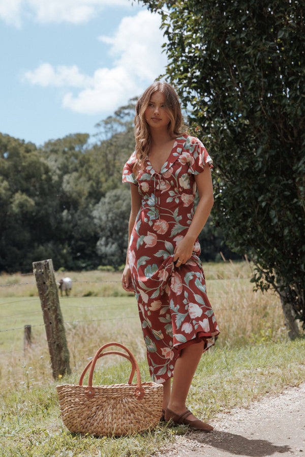 Petal and Pup USA DRESSES Linden Midi Dress - Red Tulip Floral