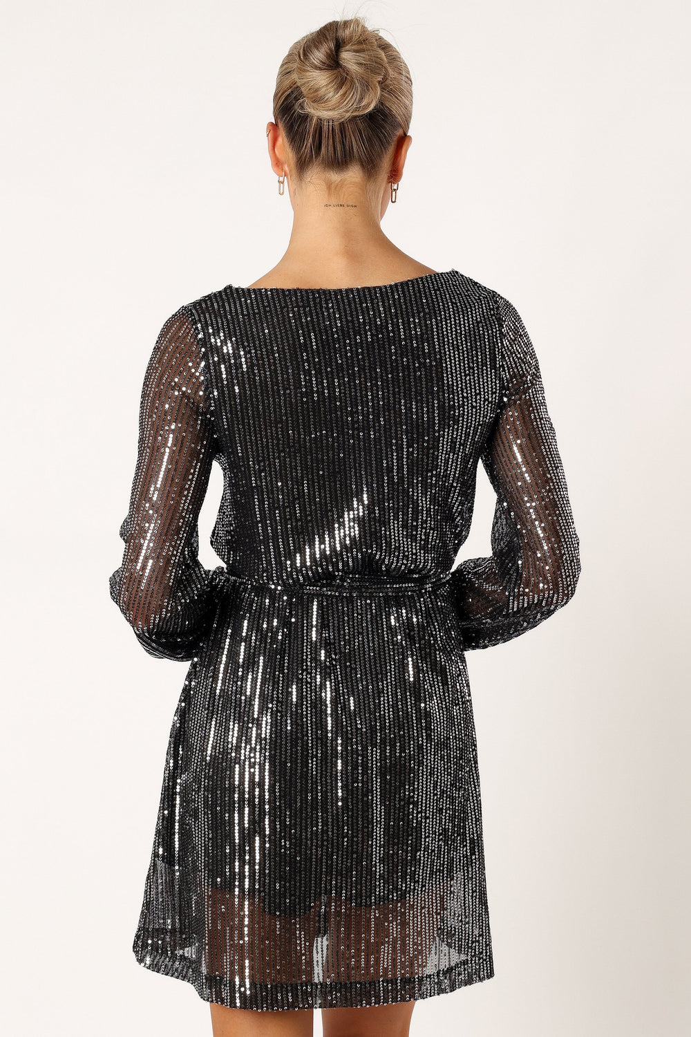 Petal and Pup USA DRESSES Linnie Long Sleeve Mini Dress - Black Sequin