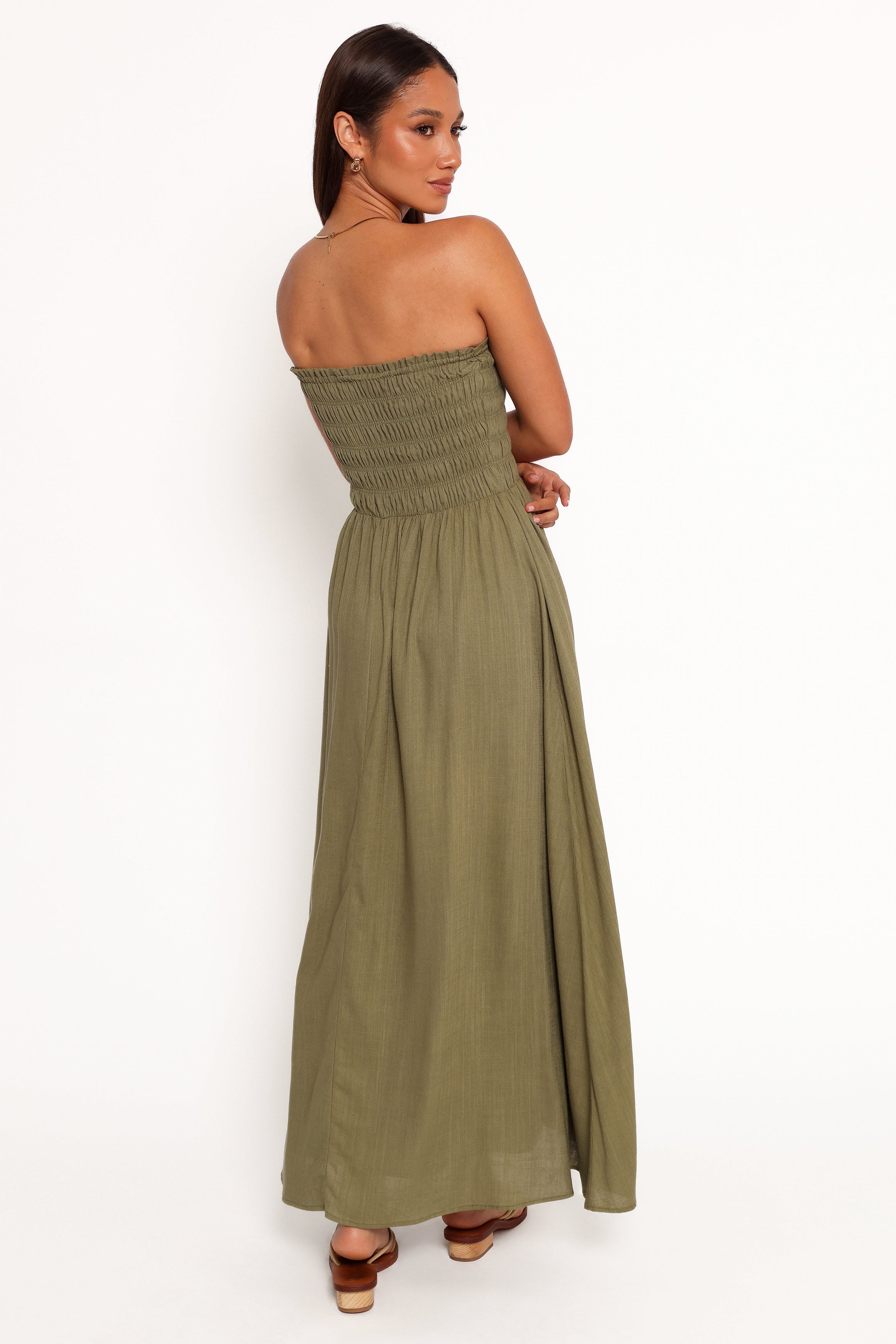Petal and Pup USA DRESSES Linsey Strapless Midi Dress - Olive Green