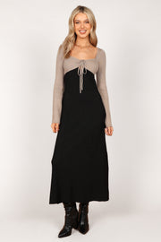 Petal and Pup USA DRESSES Lirique Long Sleeve Maxi Dress - Black/Grey
