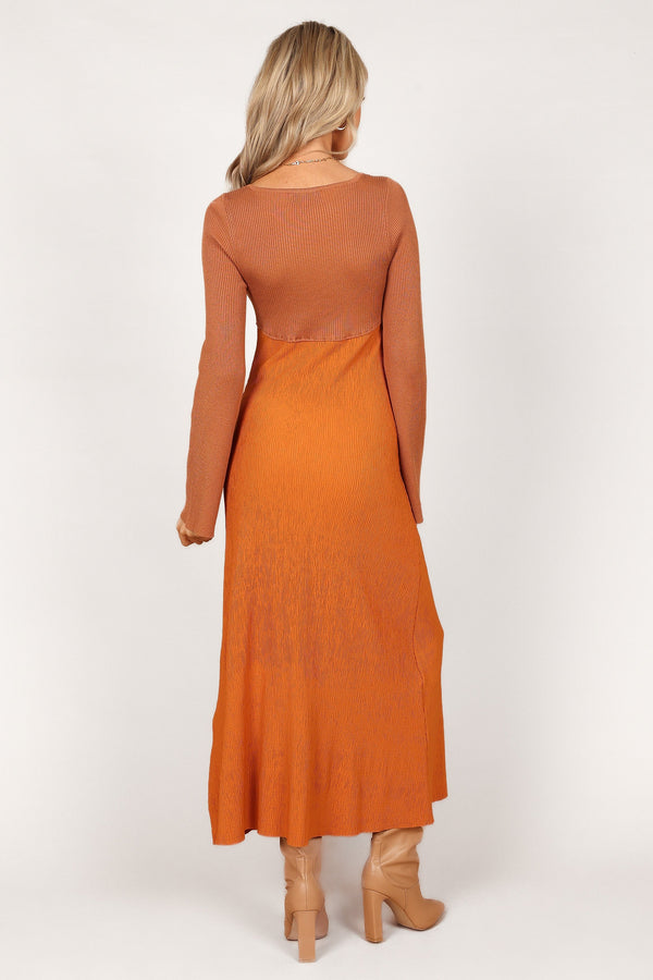 Petal and Pup USA DRESSES Lirique Long Sleeve Maxi Dress - Tan/Orange