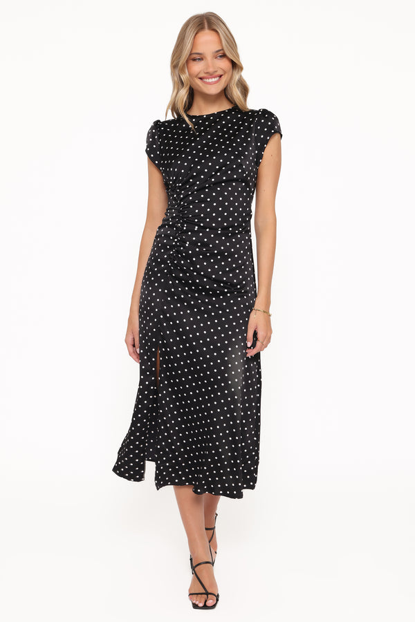 Petal and Pup USA DRESSES Lisbeth Midi Dress - Black Polka Dot