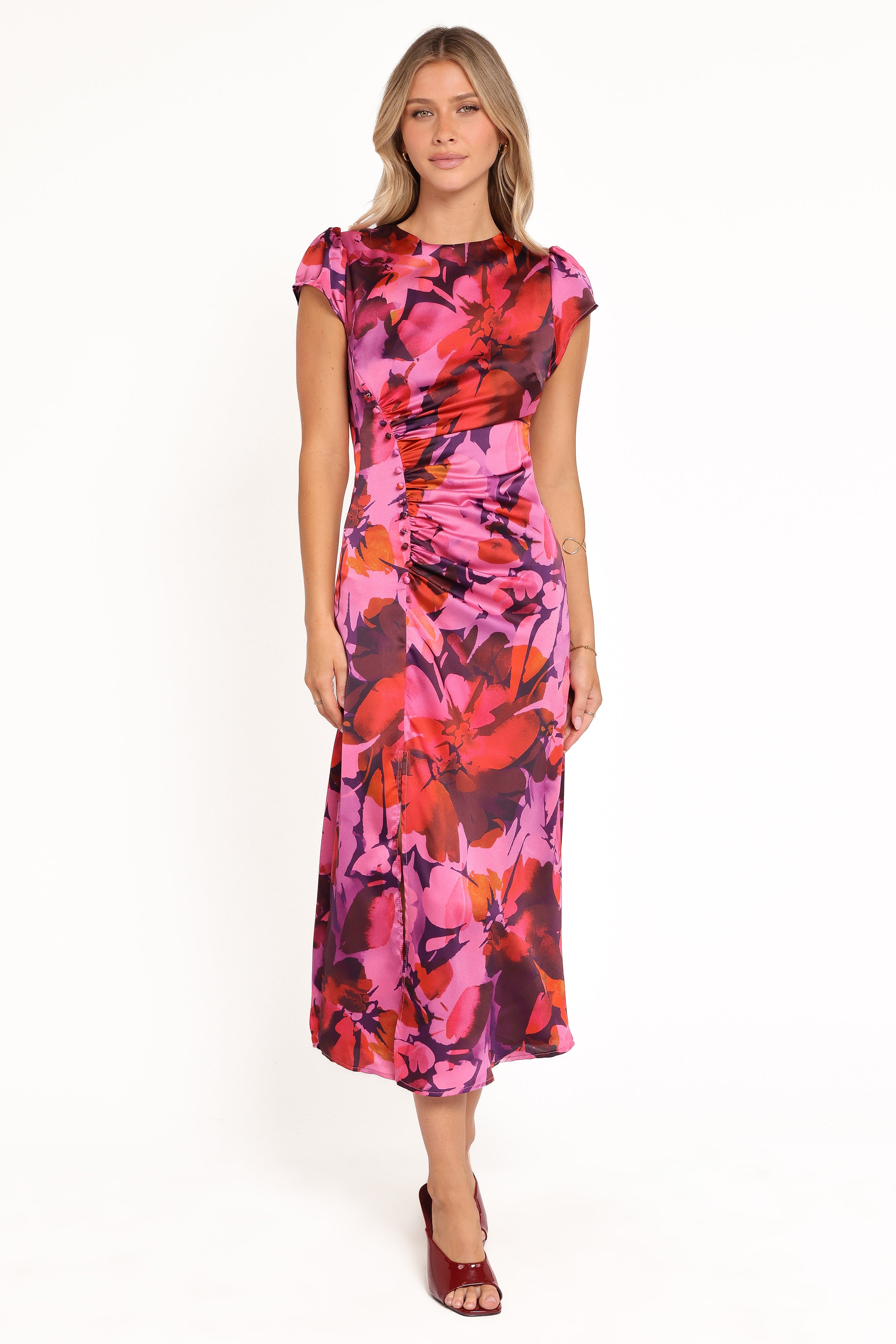 Petal and Pup USA DRESSES Lisbeth Midi Dress - Magenta Floral