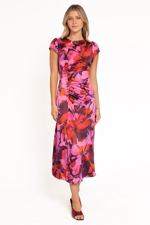 Petal and Pup USA DRESSES Lisbeth Midi Dress - Magenta Floral