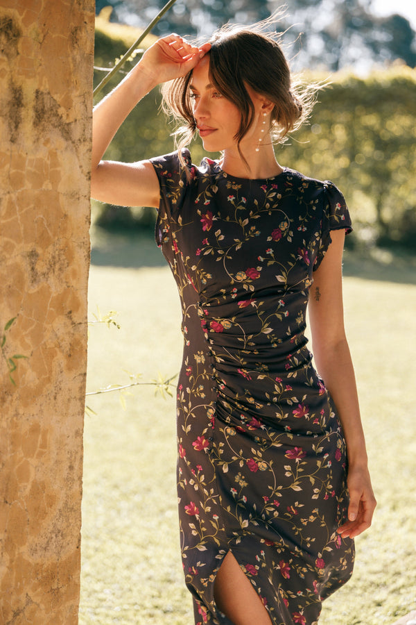 Petal and Pup USA DRESSES Lisbeth Midi Dress - Midnight Floral