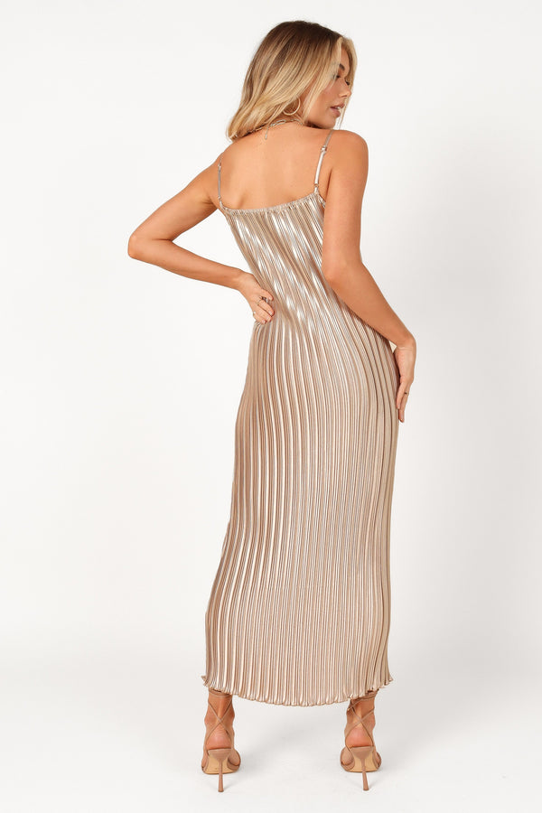 Petal and Pup USA DRESSES Liza Pleated Maxi Dress - Gold