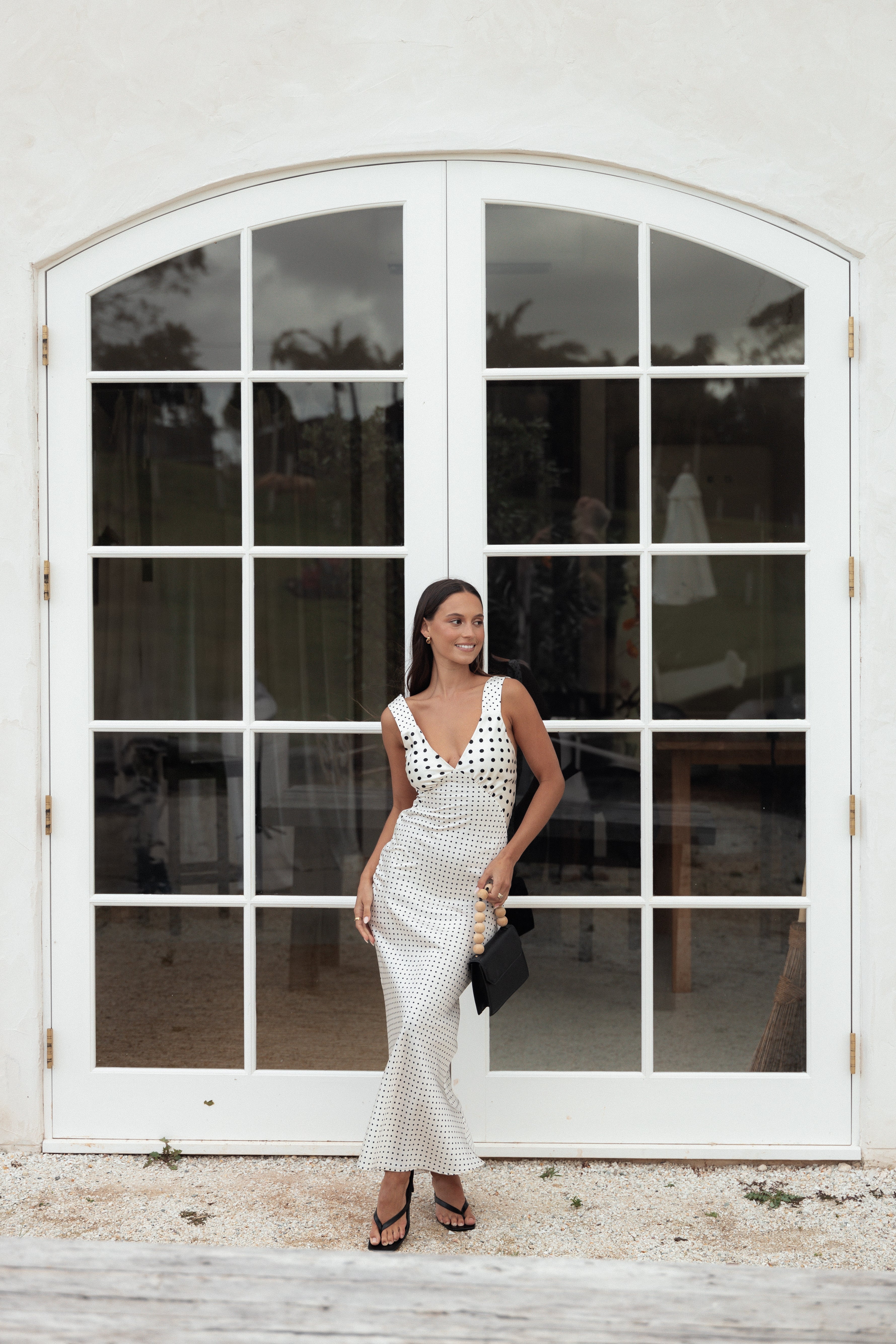 Petal and Pup USA DRESSES Lizza Maxi Dress - White Polkadot