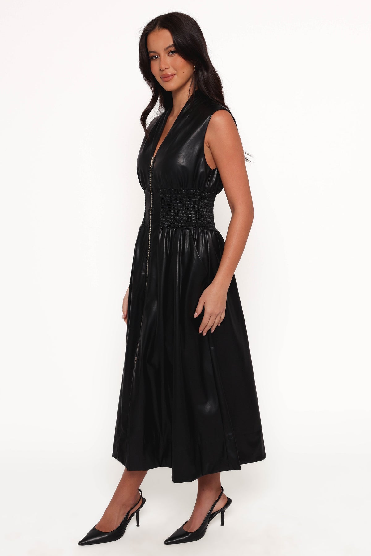 Lizzi Faux Leather Midi Dress - Black | Petal & Pup USA