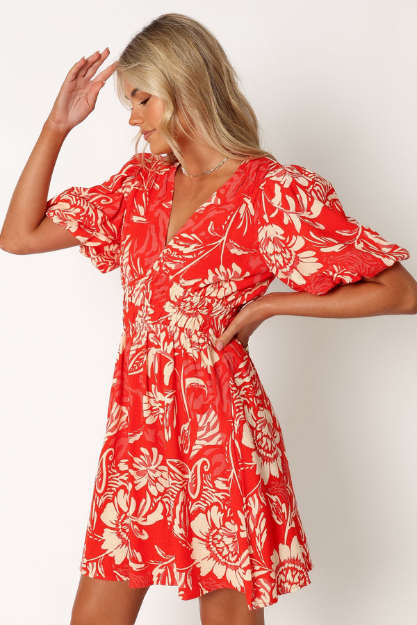 Petal and Pup USA DRESSES Lochi Mini Dress - Red Floral