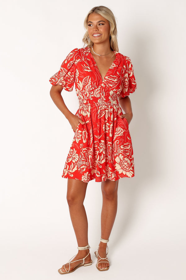 Petal and Pup USA DRESSES Lochi Mini Dress - Red Floral