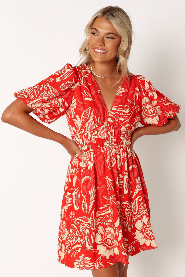 Petal and Pup USA DRESSES Lochi Mini Dress - Red Floral