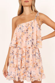 Petal and Pup USA DRESSES Loella One Shoulder Mini Dress - Pink Floral