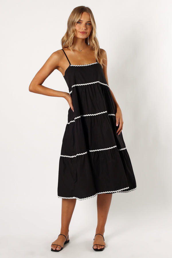 Petal and Pup USA DRESSES Loella Tiered Midi Dress - Black