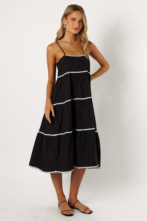 Petal and Pup USA DRESSES Loella Tiered Midi Dress - Black