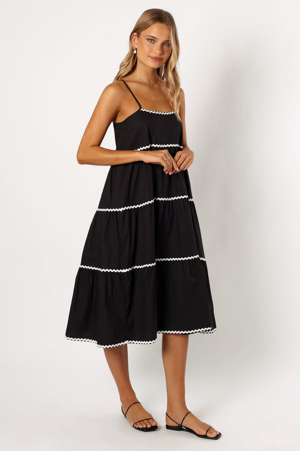 Petal and Pup USA DRESSES Loella Tiered Midi Dress - Black