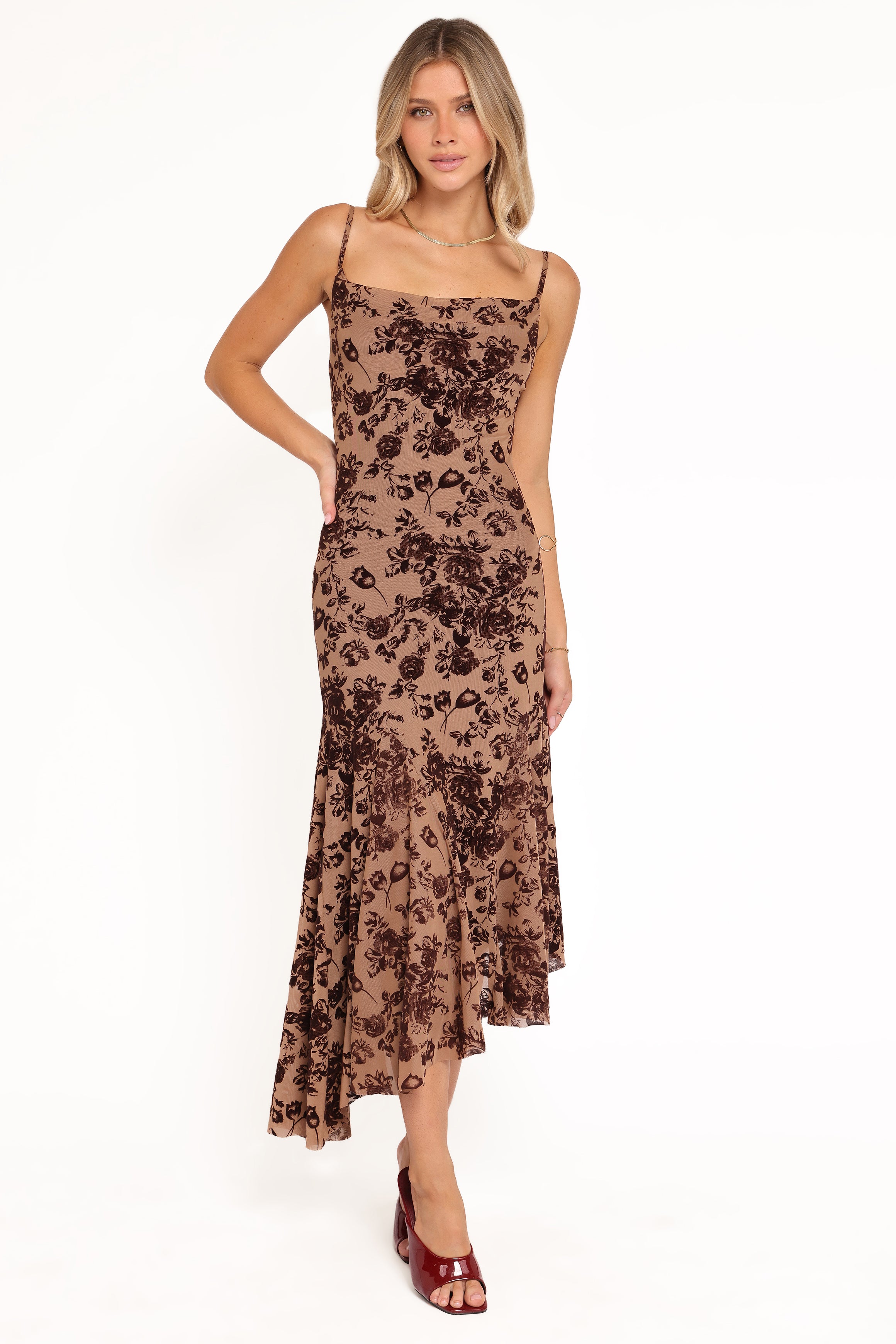 Petal and Pup USA DRESSES Lolita Midi Dress - Brown Floral