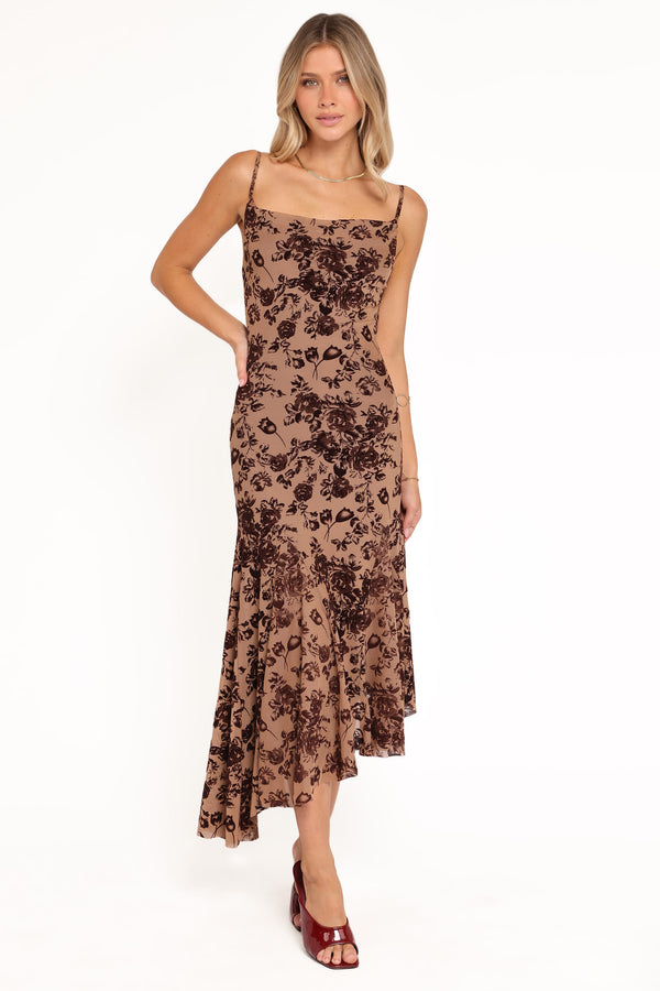 Petal and Pup USA DRESSES Lolita Midi Dress - Brown Floral