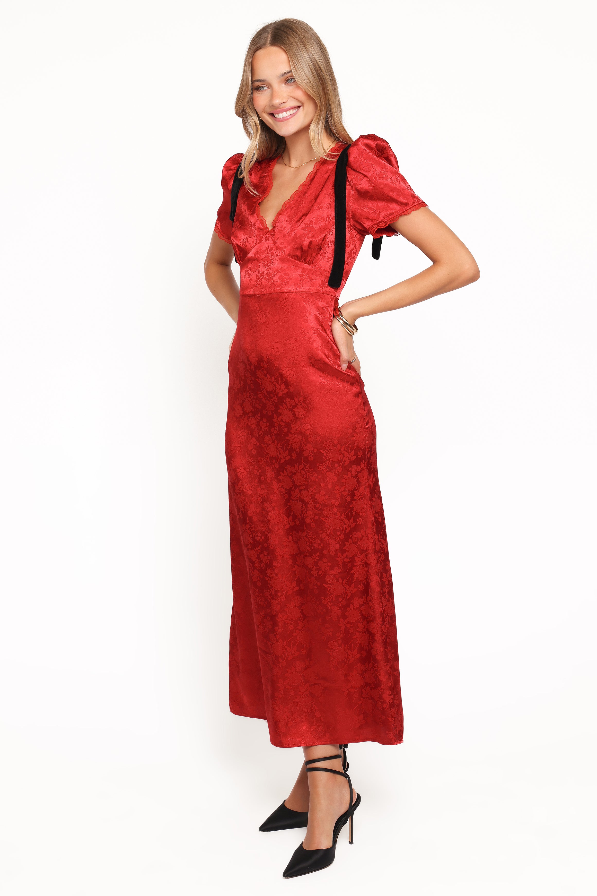 Petal and Pup USA DRESSES Lomandra Maxi Dress - Red Jacquard