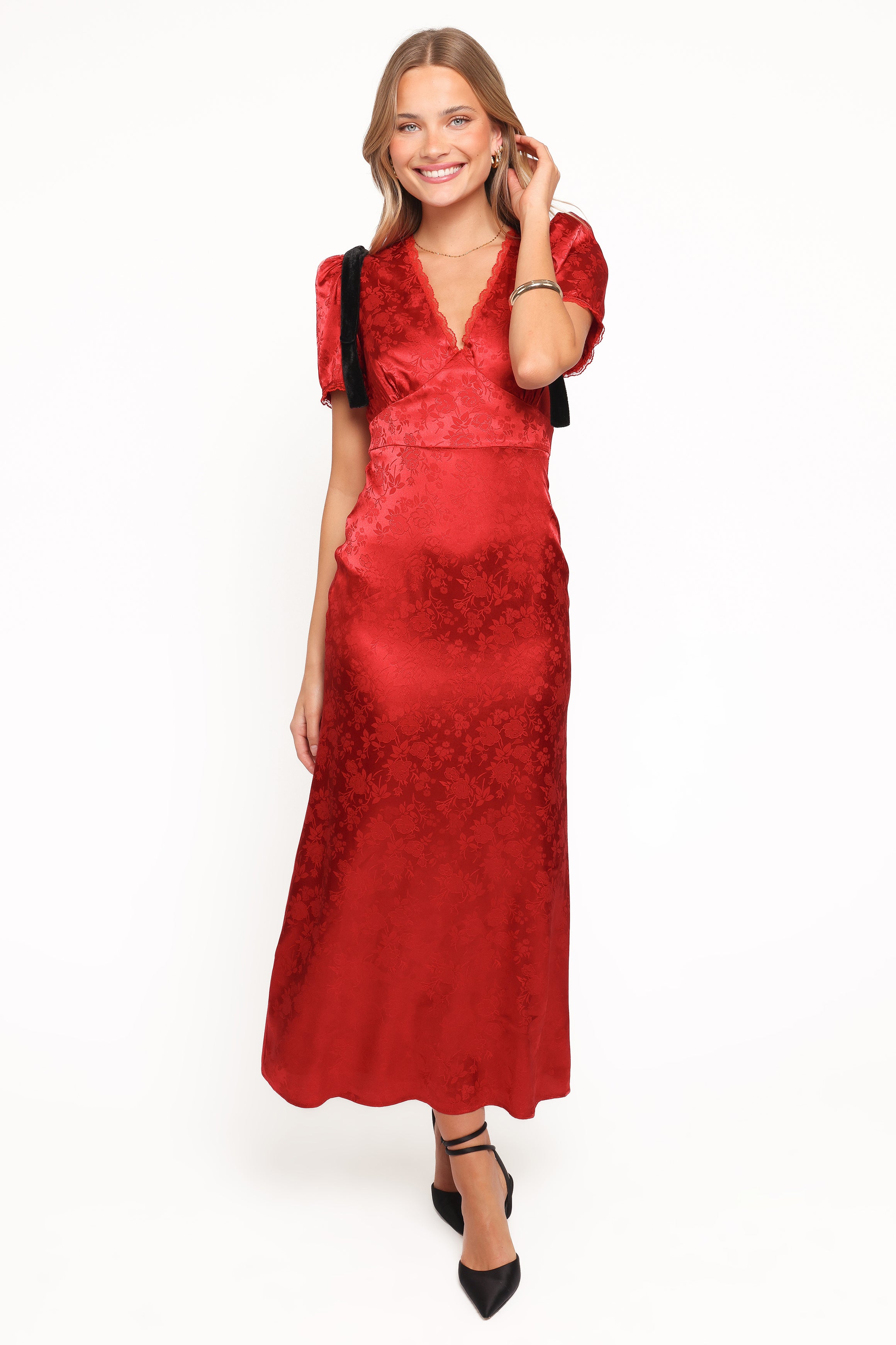 Petal and Pup USA DRESSES Lomandra Maxi Dress - Red Jacquard