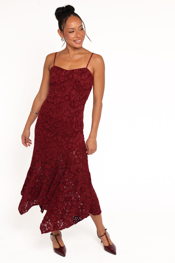 Petal and Pup USA DRESSES Lorde Midi Dress - Burgundy Lace