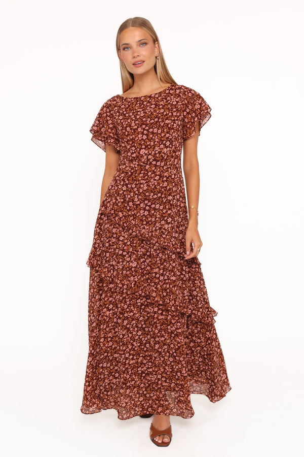 Petal and Pup USA DRESSES Lorrie Maxi Dress - Brown Ditsy Floral