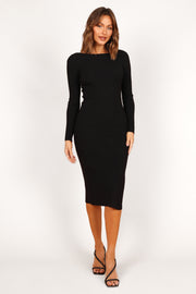 Louise Scoop Back Embellished Midi Dress - Black - Petal & Pup USA