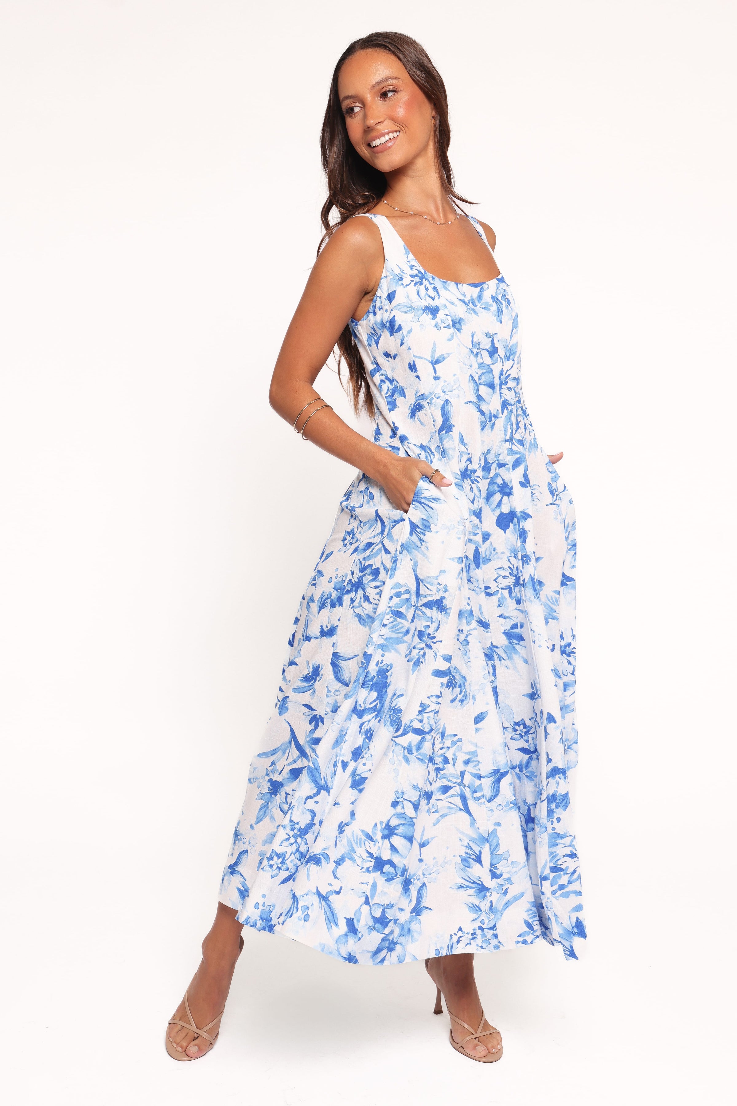 Petal and Pup USA DRESSES Lowen Midi Dress - Blue Floral (Hold for Amazon)