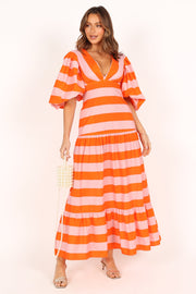 Petal and Pup USA DRESSES Lucia Puff Sleeve Maxi Dress - Pink Stripe