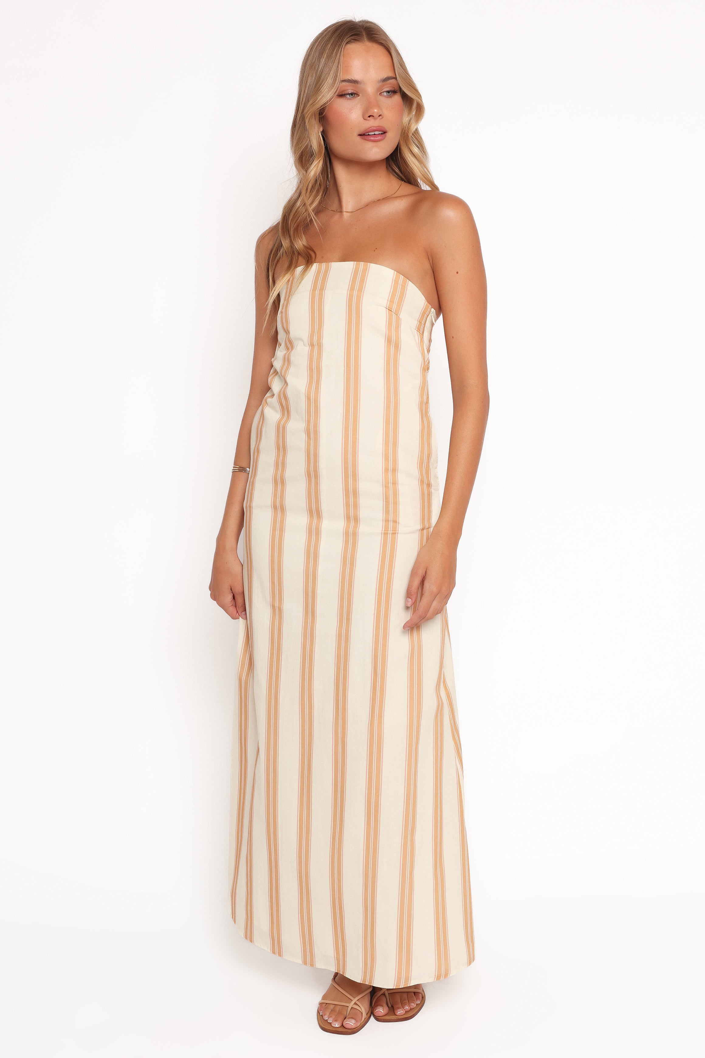 Petal and Pup USA DRESSES Luisa Midi Dress - Brown Stripe
