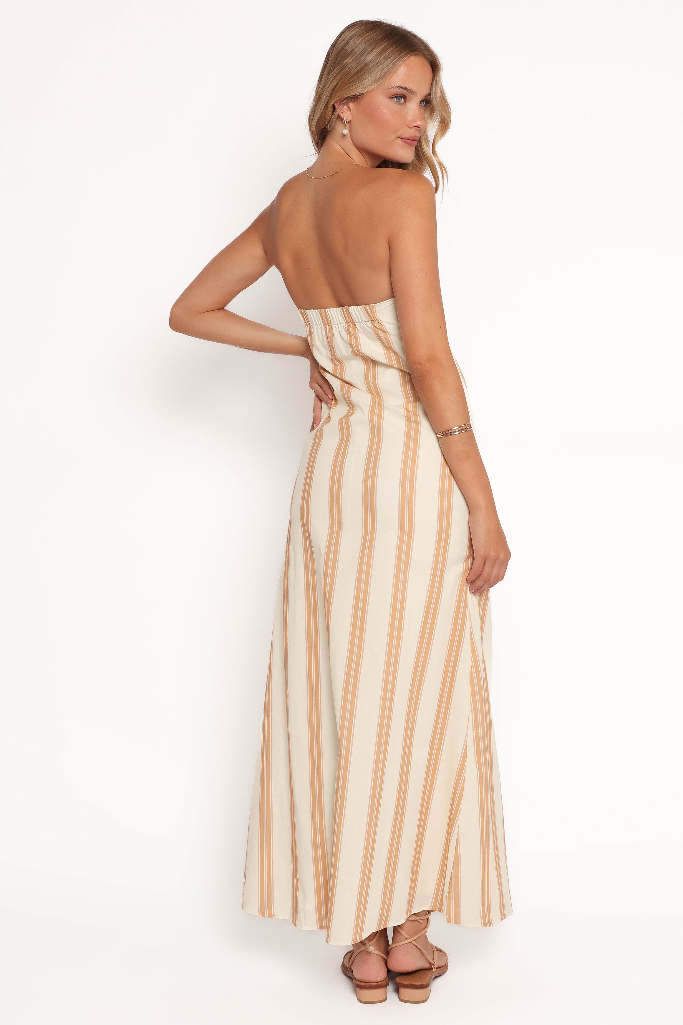 Petal and Pup USA DRESSES Luisa Midi Dress - Brown Stripe