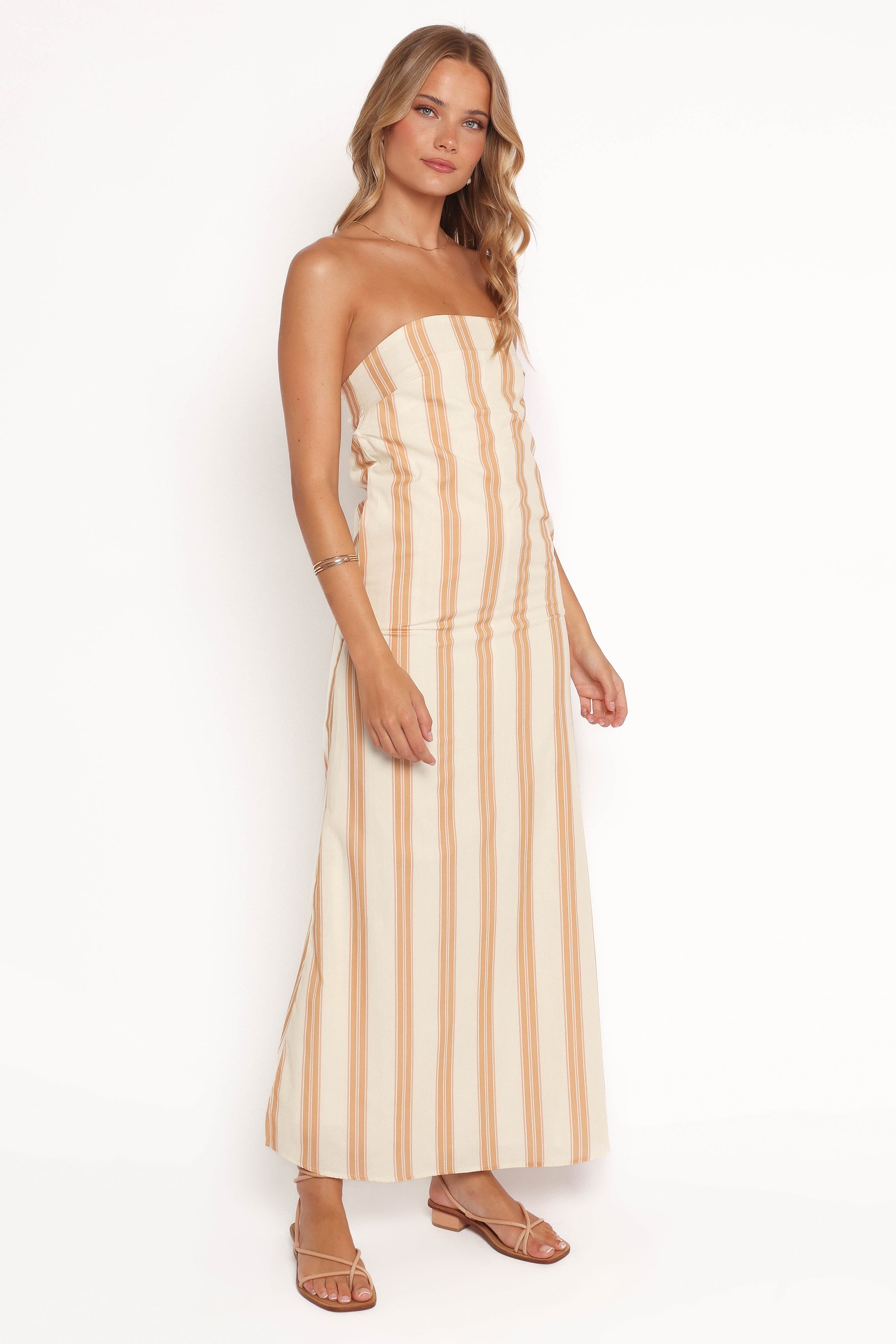 Petal and Pup USA DRESSES Luisa Midi Dress - Brown Stripe